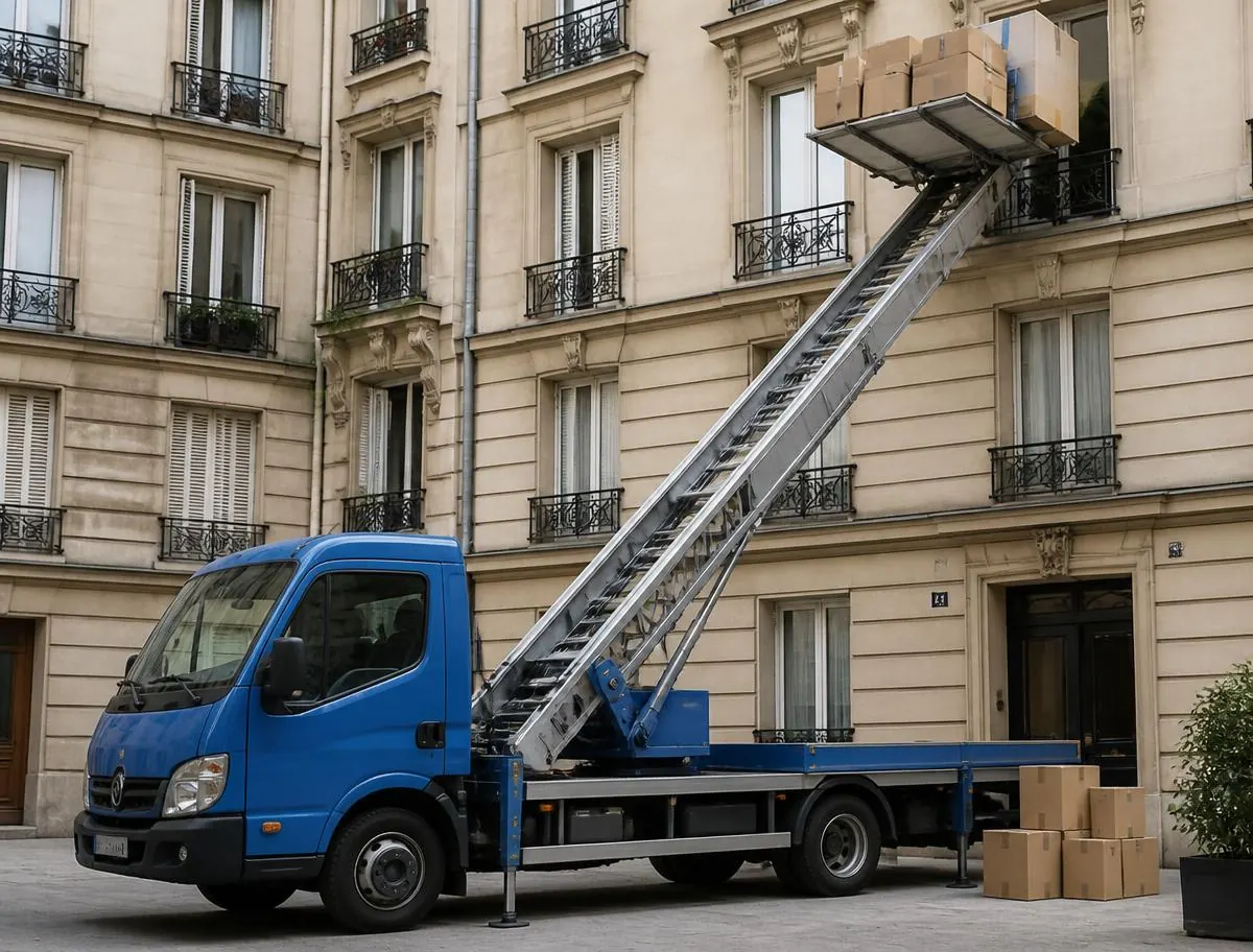 Monte-meubles à Villeurbanne – élévateur installé devant un immeuble